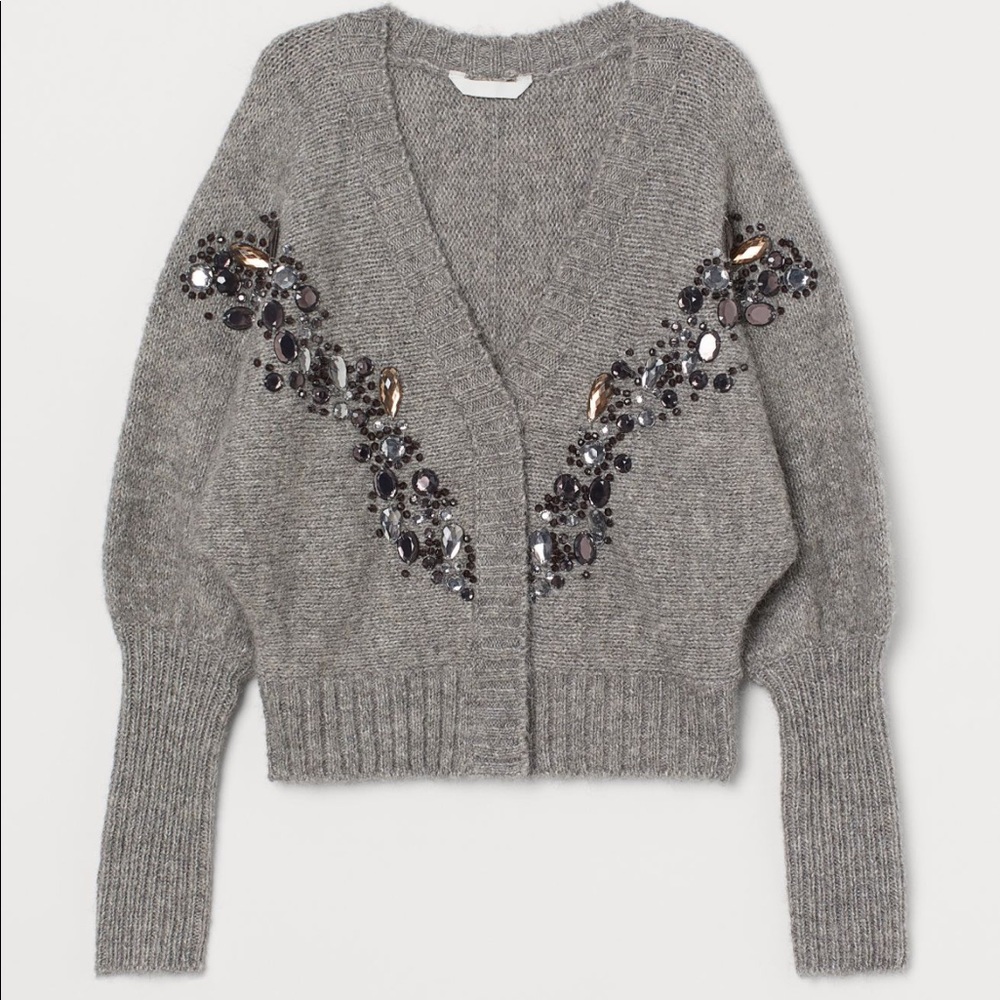 H&M rhinestone gray sweater sz M